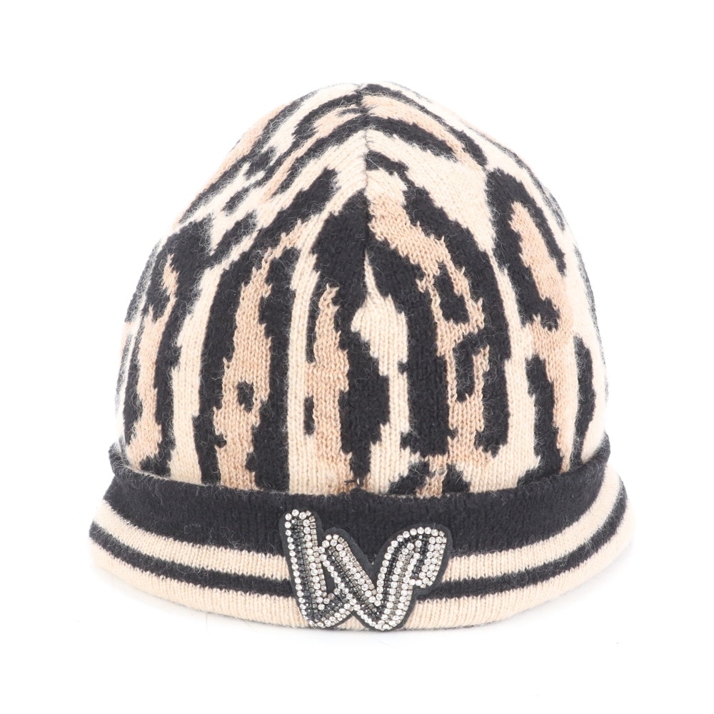 極美品 レオパード ニットキャップ ビーニー 帽子 M75875 ニットキャップ レディース RUE CP8-3 中古