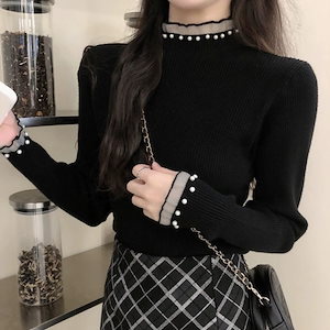 ベーシックニット あったかカシミヤタッチ クルーネックトップス 韓国 ファッション お肌に優しい スリミングエレガント ベーシックあったか!カシミヤタッチ ラブリータートルネック ラウンドネックニッ1