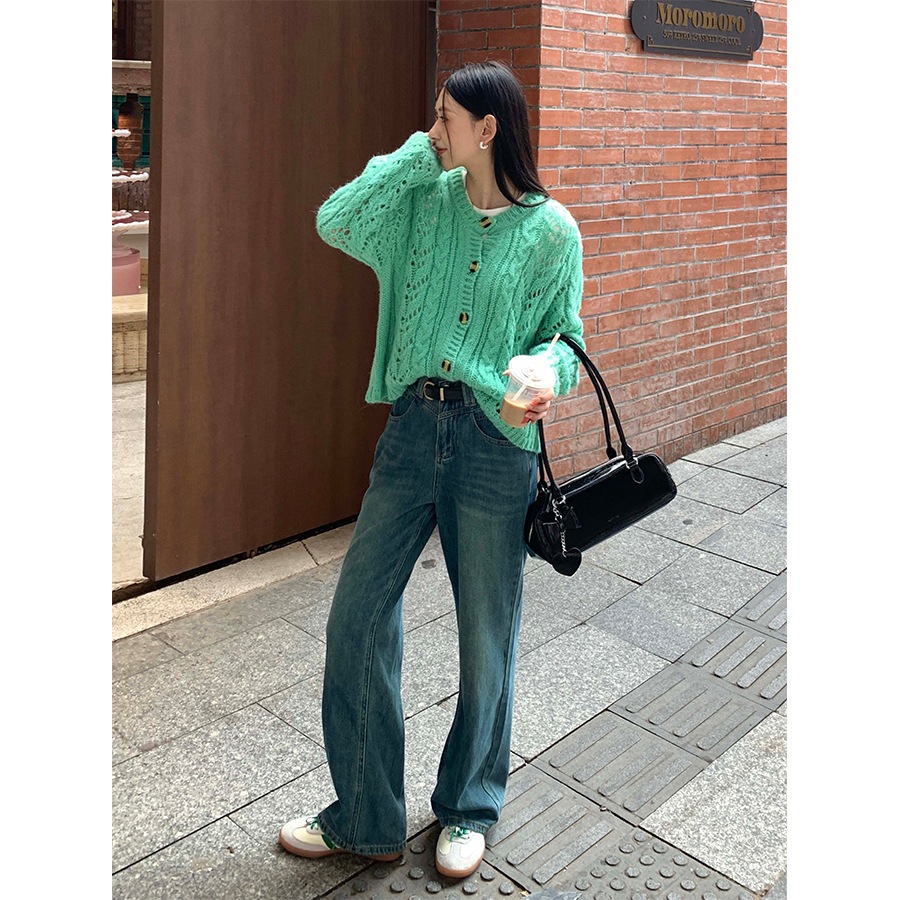 Huang Zheng レトロ ワイドレッグ ストレート デニム パンツ レディース 2024 秋 ルーズ スリム ドレープ フロアモッピング パンツ 143ky735