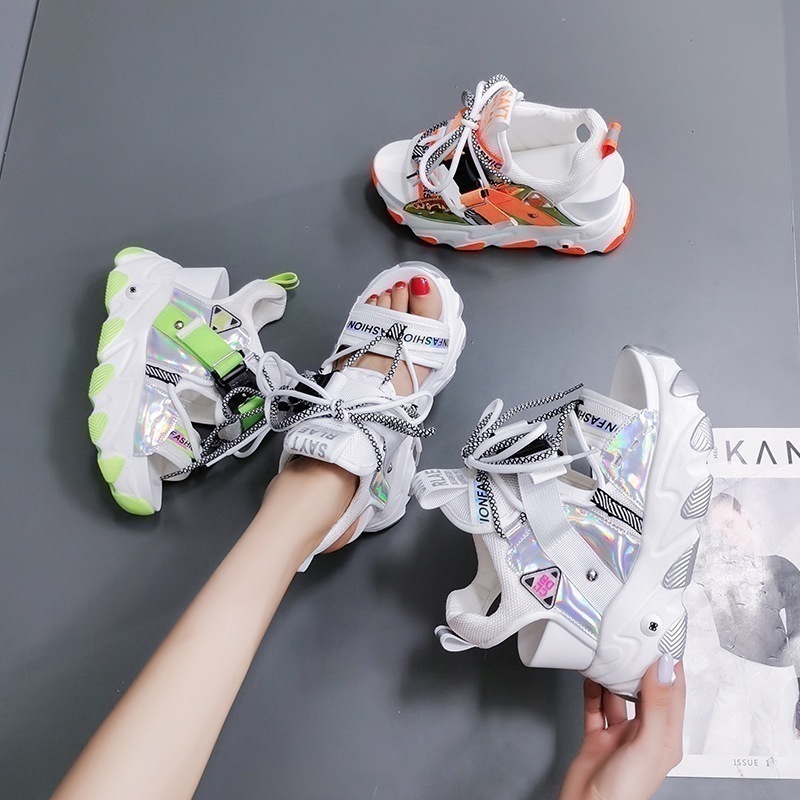 走れる 韓国 サンダル スニーカー風 高見え 女の子 小柄 8cmヒール 美脚 歩きやすい 8cm身長アップ 低身長 白 サンダルスニーカー レディース 厚底 スポーツサンダル