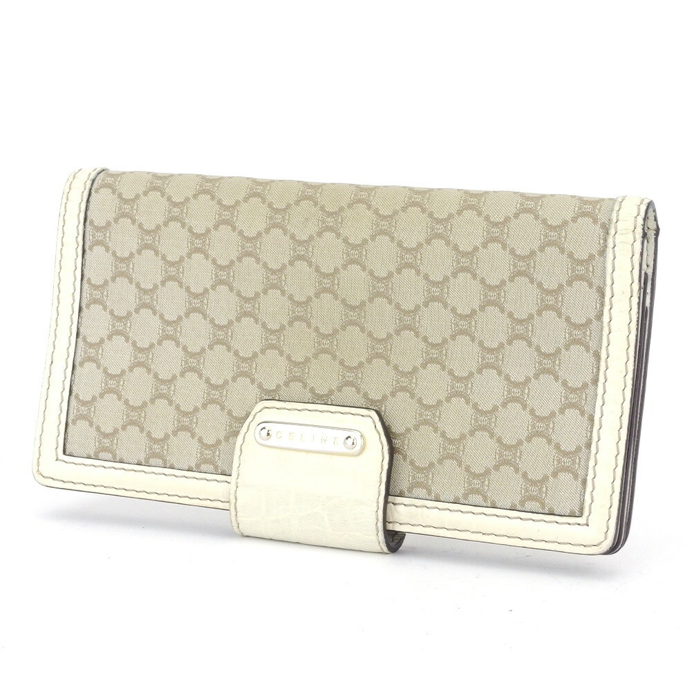 長財布 マカダム ベージュ ホワイト 白 ゴールド レディース 中古