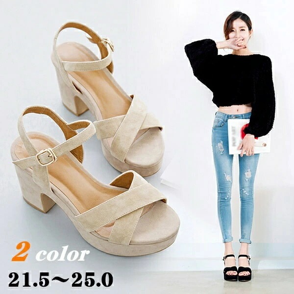 おすすめランキングサンダル 厚底 チャンキーヒール 厚底サンダル レディース かかとあり ヒールサンダル アンクルストラップ 太ヒール ヒール9.5cm シンプル ベルト付き 調節可能 ラウンドトゥ