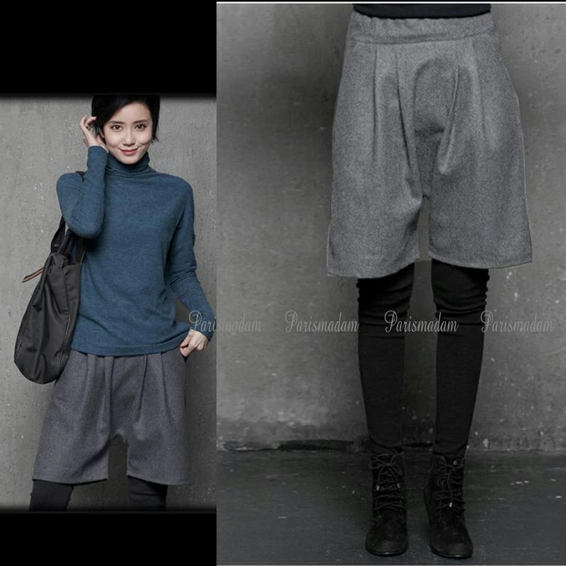 「超お得」グレーハーフパンツ　ウールパンツ　秋冬仕様　お出かけ　通勤　大人ハーフパンツ　キュロット　カジュアル