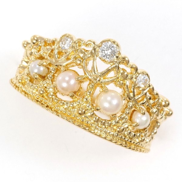 18K YG リング 指輪 11号 パール(真珠) 約2.5～3mm ダイヤ ジュエリー 中古