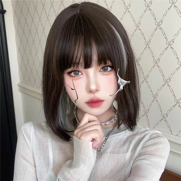 ウィッグ メッシュ レディース インナーカラー フルウィッグ ストレート ぱっつん前髪 前髪あり 可愛い かわいい 大人用 コスプレ ロリータ ゴスロリ コスチューム 原宿風 仮装 超自然 かつら w