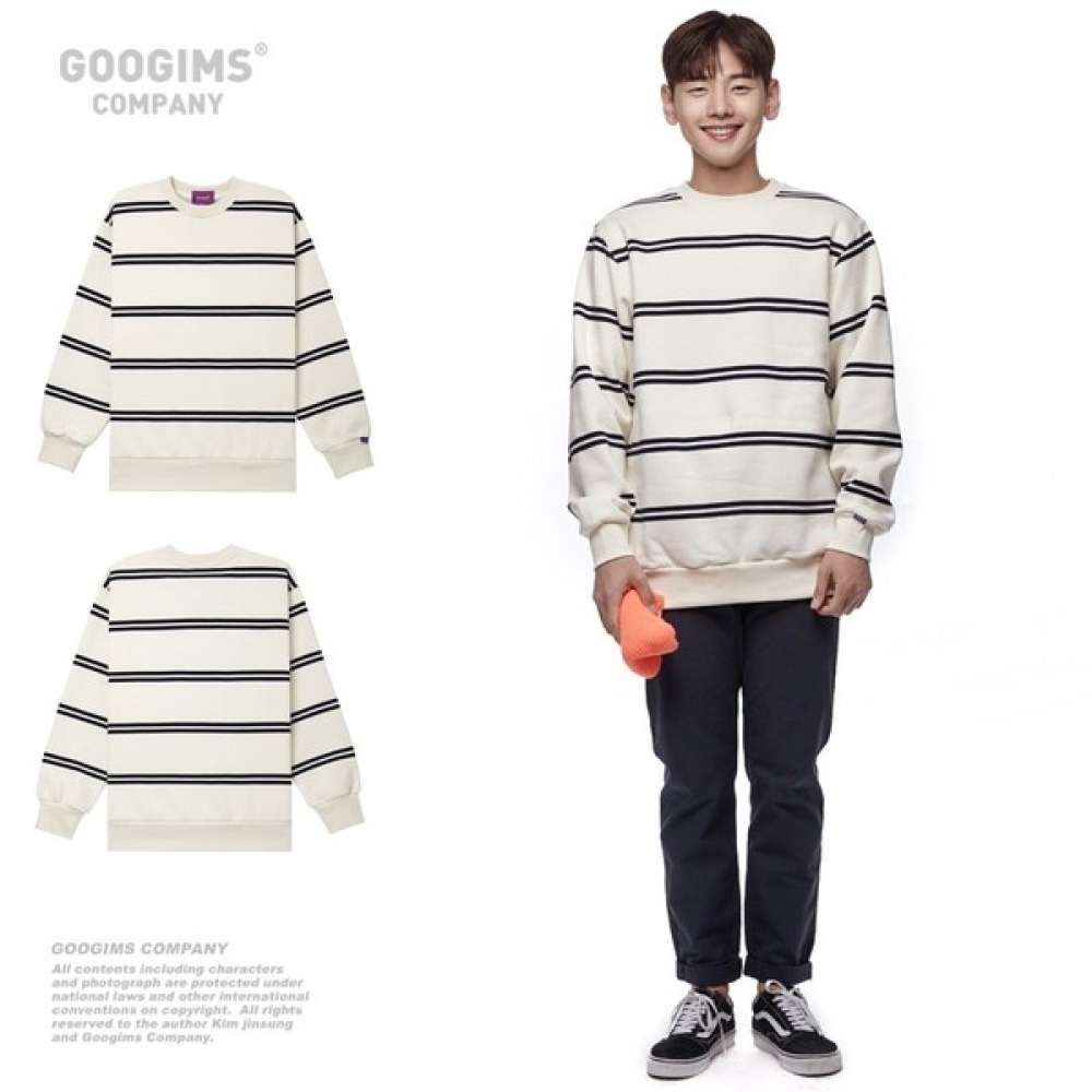 (グーギンズ) Gugims 1232_ストライプ起毛スウェットシャツ_オーバーフィット