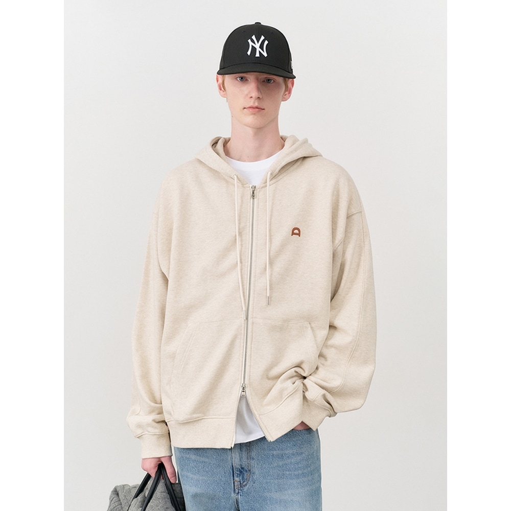 Dunst メンズユニセックスレザーロゴジップアップパーカーロゴメランジ M UDTS4C108I1