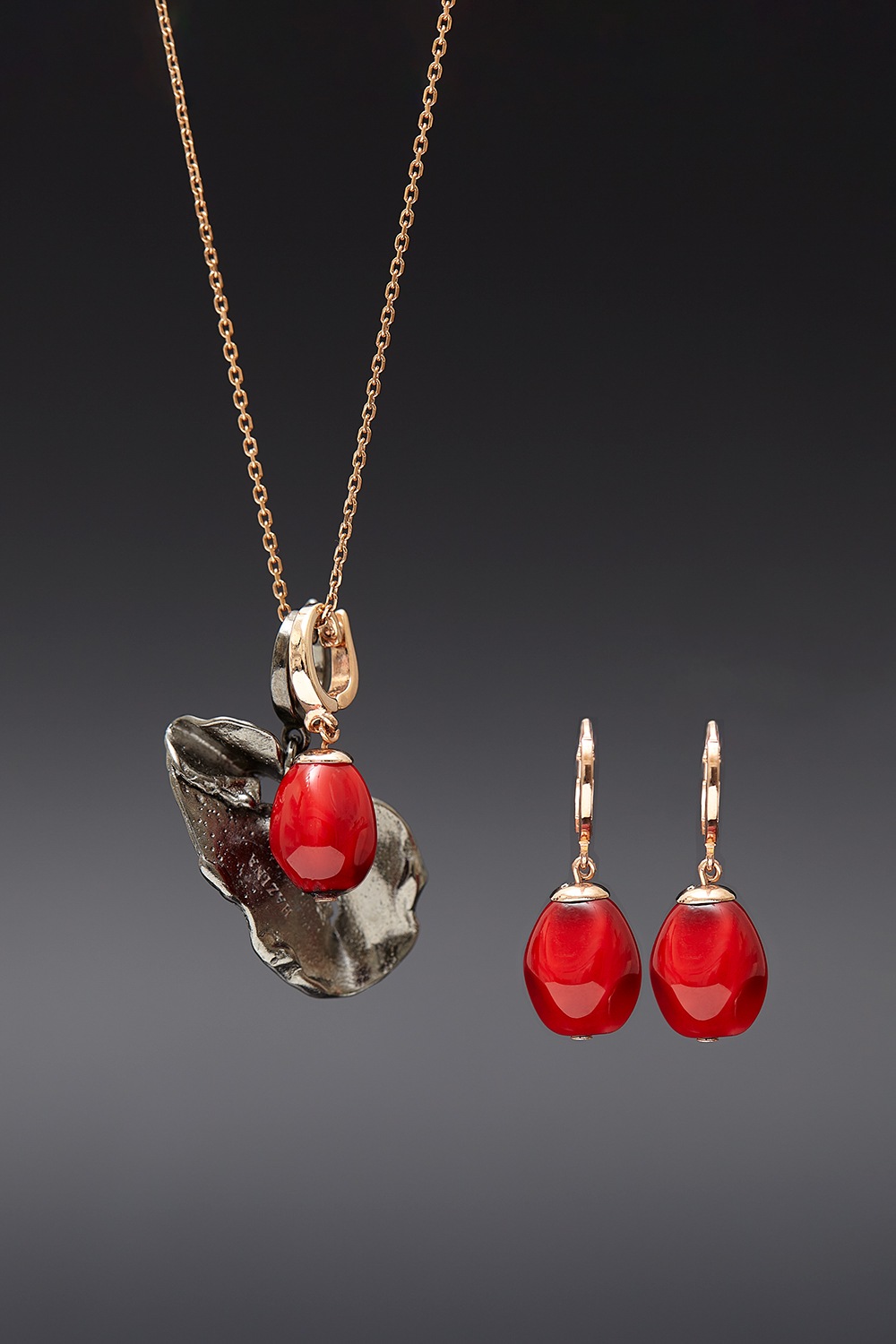 [HAZINA] Petit Red Pearl Pendant Setネックレス