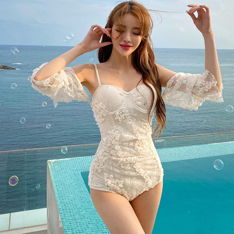 OH0096 ロイヤルレース袖付き ワンピース水着