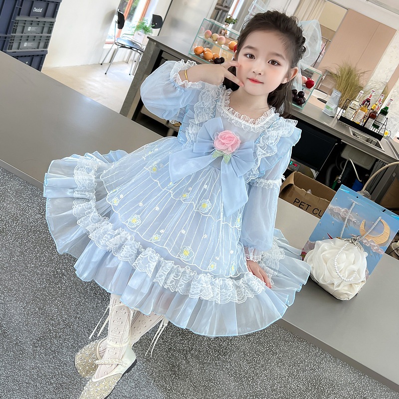 女の子ドレス春秋2024新作甘いファッションウエスタンプリンセスドレスベビー女の子秋長袖ガーゼドレス