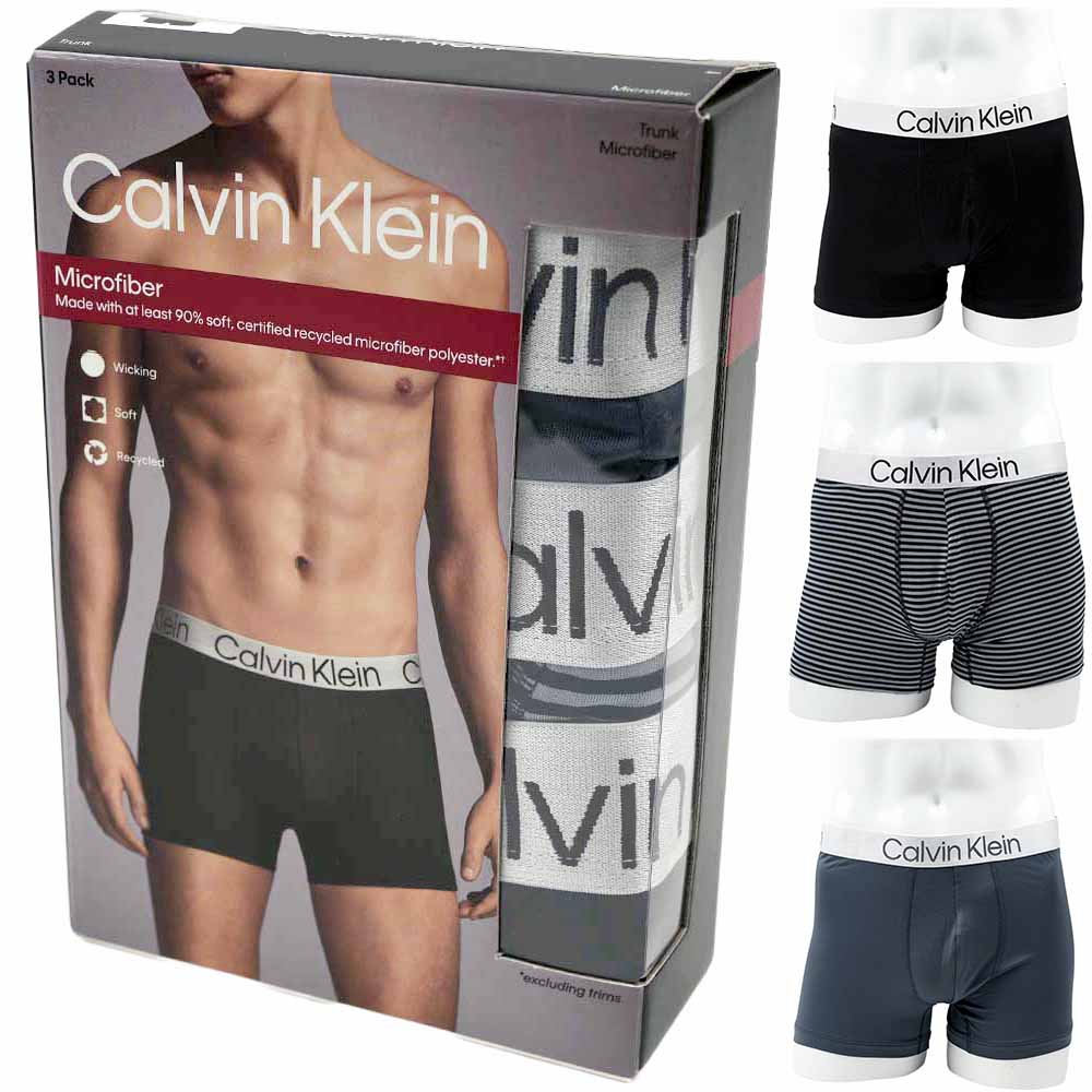 [訳ありアウトレット/箱] カルバンクライン ボクサーパンツ メンズ アンダーウェア ボクサーブリーフ 3枚セット 3枚組 前閉じ ブラック グレー ボーダーCalvin Klein TRUNK 3P 4,419円