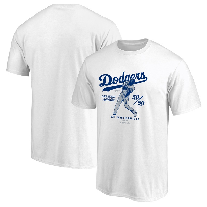 ドジャース 大谷翔平 50-50 6 for 6 Tシャツ ホワイト 野球 ウェア 達成記念 MLB ホームラン 24AW(ML01-24FW-0011)