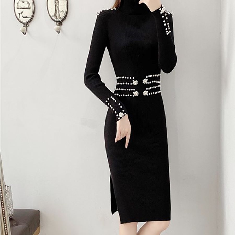 お买い得 ワンピース レディース ニット ハイネック 長袖 ハイエンド ビジネス 卒業式 卒園式 入学式 入園式 ママ 母 9751