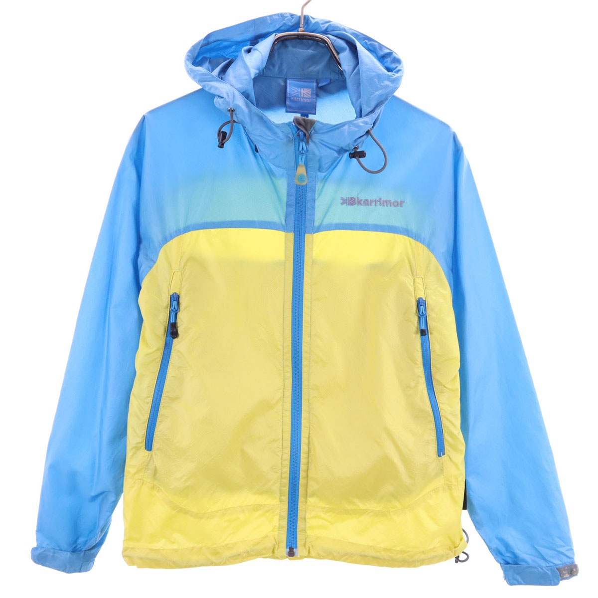 バイカラー ナイロンジャケット S ブルー系×イエロー アウトドア 収納袋付き レディース 古着 6,052円