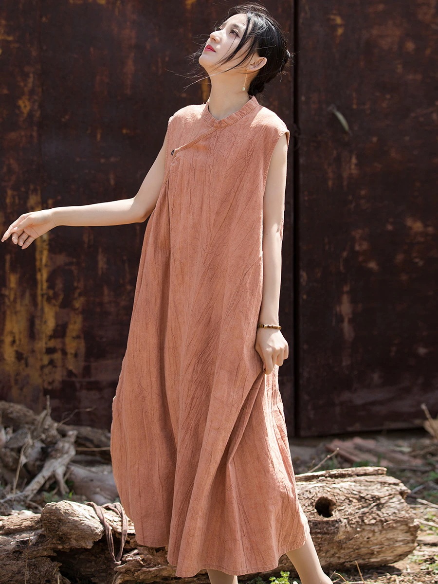 韓国 ワンピース 夏 2025夏薄手コットン染めノースリーブロングスカートレディースガウンワンピース レディース パーティードレス シャツワンピース