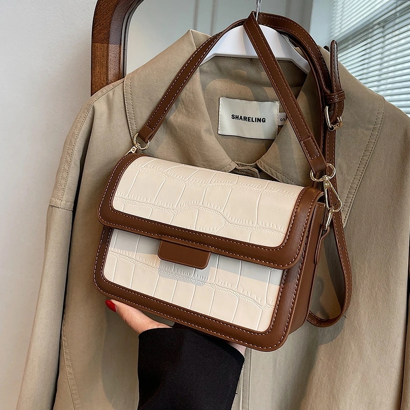 バイカラーデザインショルダーバッグ (T)