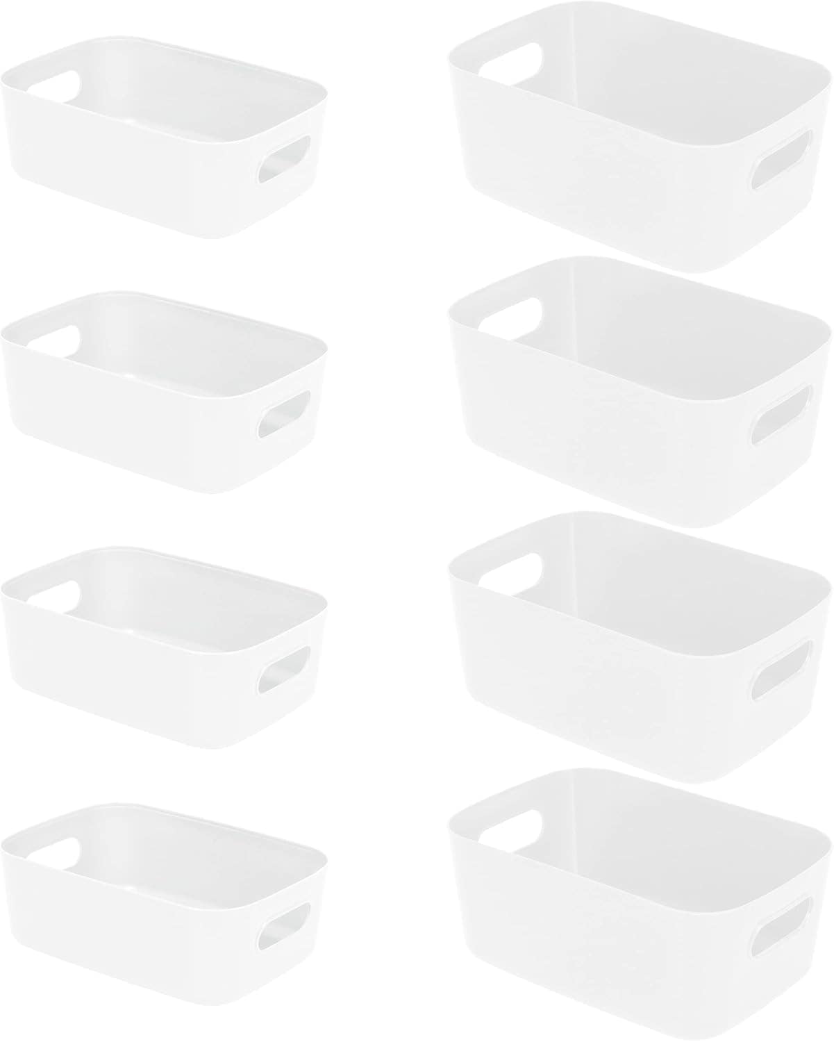 小物入れケース 8個セット 白 取っ手付き プラスチック ポリプロピレン 卓上/クローゼット/押入れ/洗面所/リビング/キッチン収納