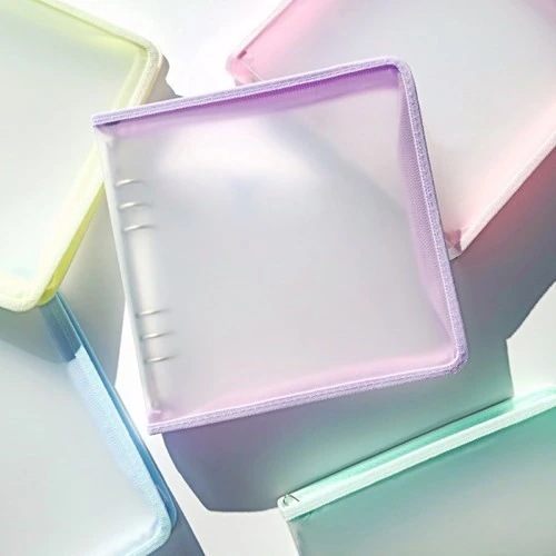 【10点セット】[A5ワイド] スクエア 半透明 バインダー ファスナー型 カバー パステルシリーズ　ステッカーシール　トレカ保管 ファイル