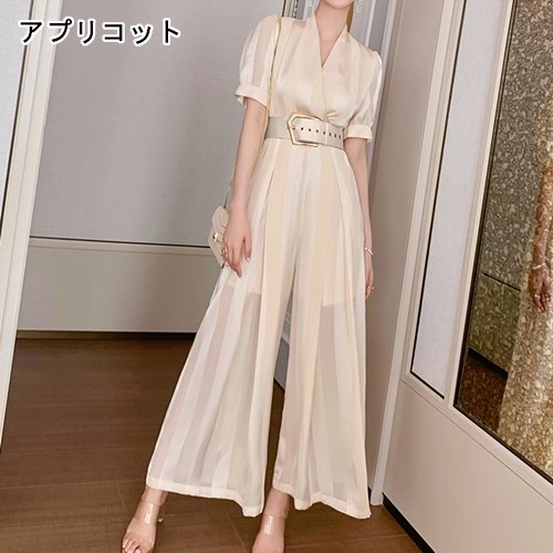 【取寄：納期2週間】パンツドレス 結婚式 二次会 お呼ばれ パーティー オールインワン ワイドパンツ シースルー