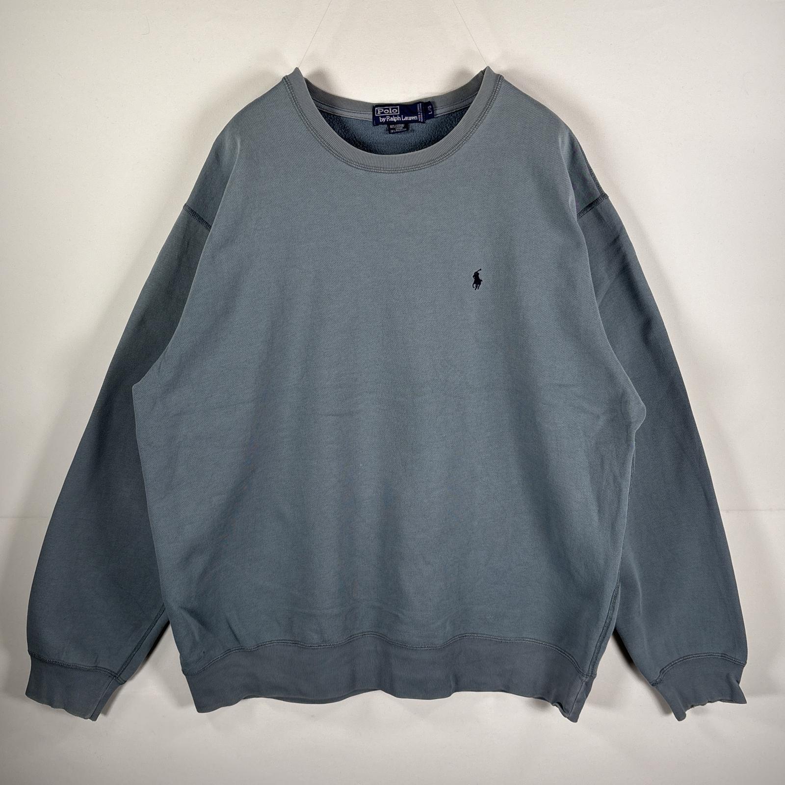 古着 ポロバイラルフローレン Polo by Ralph Lauren スウェット クルーネック ワンポイント刺繍ロゴ L グレー 無地 メンズ