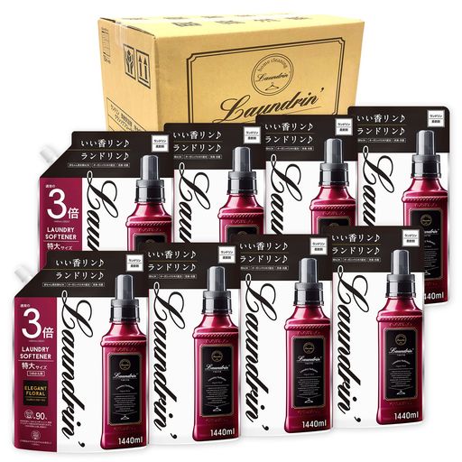 【ケース販売】 柔軟剤 特大容量 エレガントフローラル 詰め替え 3倍サイズ 1440ML×8個