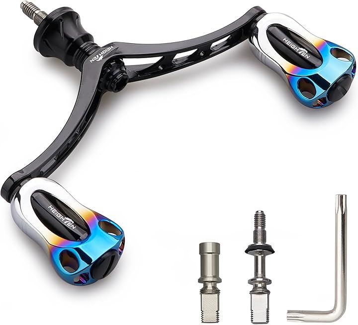 98mm リール ハンドル 22mm ノブ 搭載 シマノ ダイワ 通用 スピニングリール用 Aurora Series ブラック - 焼き色 847 (ブラック - 焼き色)