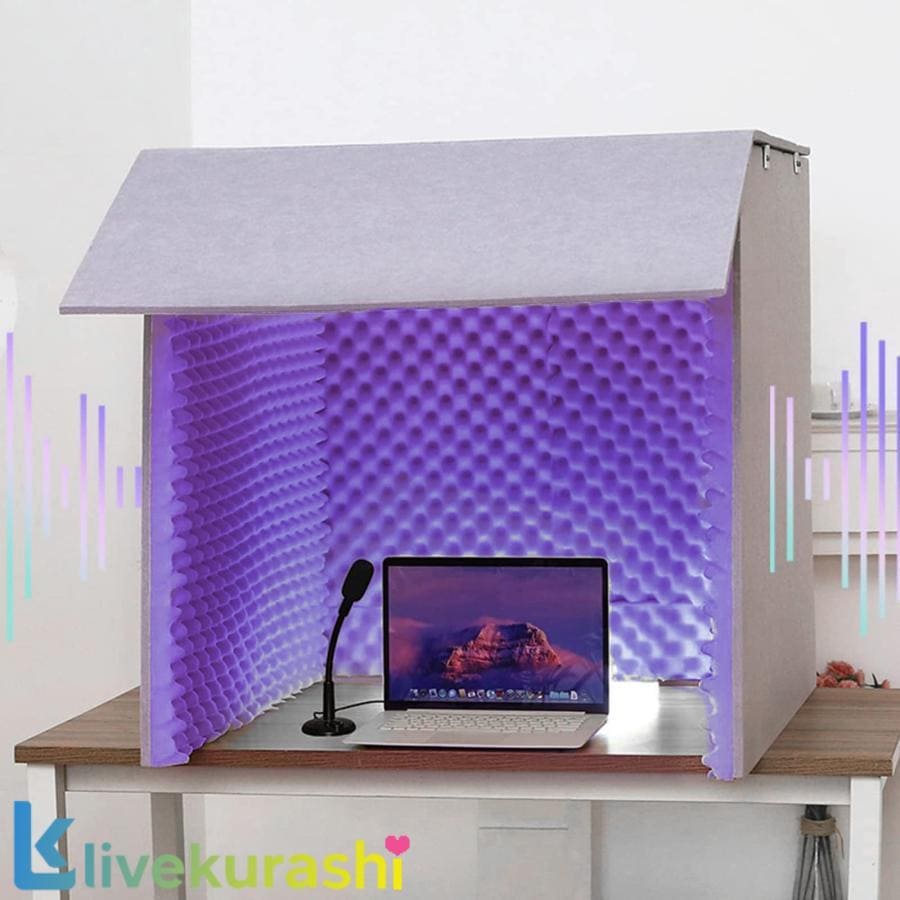 簡易防音室 1人用 防音ブース防音ボックス パーテーション 防音ブース 自宅 天板付き 卓上 防音 デスクパーテーション 折りたたみ 組み立て式リバーブと