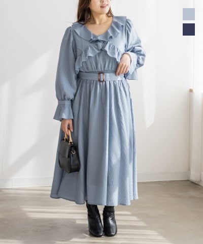 大きいサイズ レディース LL 3L 4L XL XXL XXXL CLETTEオリジナルクロスフリルデザインワンピース