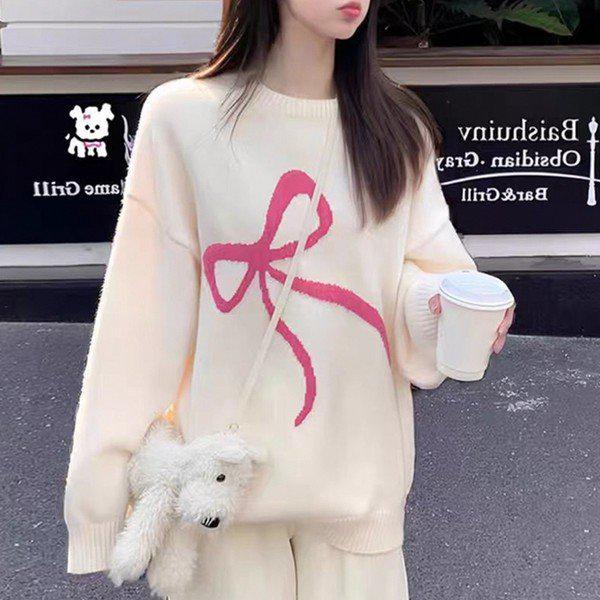 女性オーバーサイズ ラウンド ニット Tシャツ JSW KNA SP0000CTJ アイボリー_P379621271