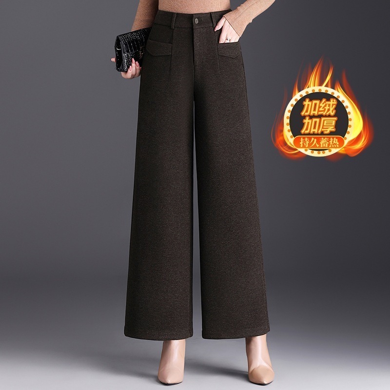 裏起毛 毛裏付き厚手ツイードワイドパンツ ハイウエスト ロング ガウチョパンツ 秋冬