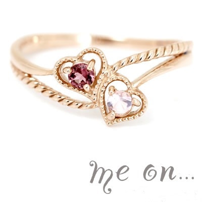 me on... 18金 K18 ピンクゴールドロードライトガーネット＆ローズクォーツリング 発送目安：２３週間
