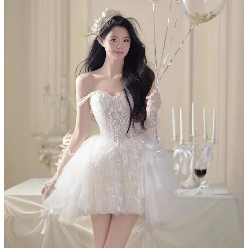 25!!! パーティードレス ワンピース 白 新作 感 成人式 お呼ばれ ウェディング 演奏会 二次会 前撮り ドレス