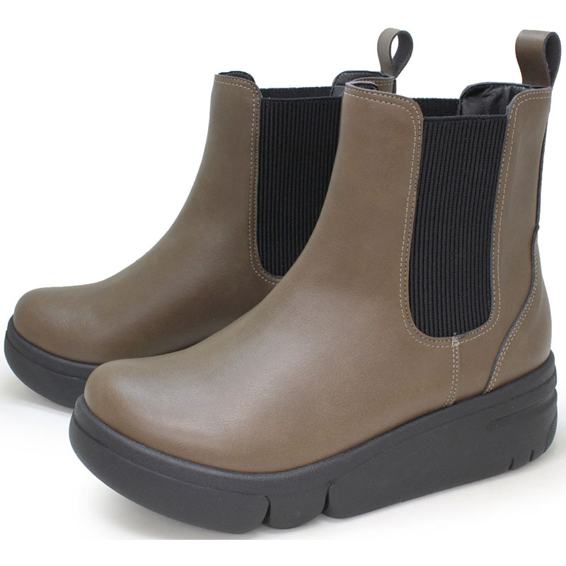 厚底軽量サイドゴアブーツ カジュアル シューズ (re163c-kha)