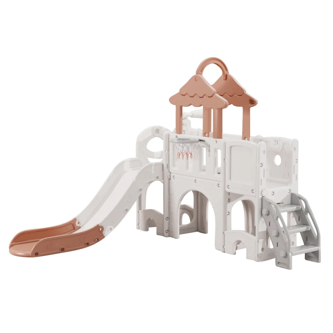室内 D【ベージュ×ブラウン】2025新作 すべりだい キャッスル すべり台 バスケットゴール スライダー 遊具 大型遊具