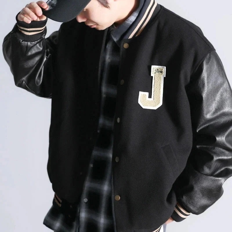 javaジャバコラボ アウター ブルゾン スタジャン ヴィンテージ エコレザー メルトン スタジャン メンズ レディース 男女兼用 ユニセックス オーバーサイズ 大きいサイズ