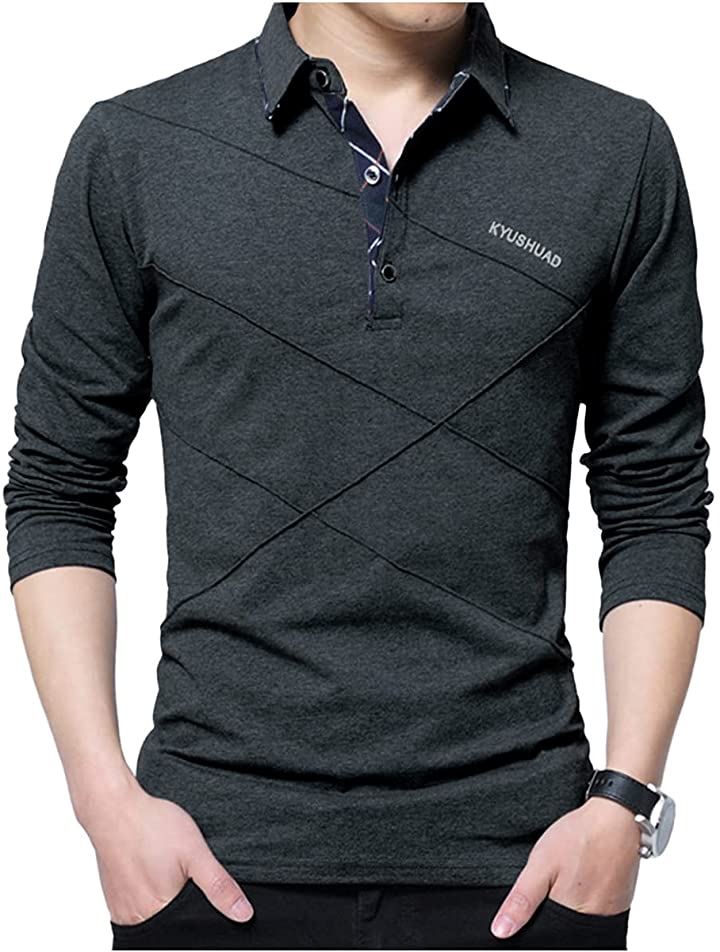 スリージョイ ポロシャツ 長袖 トップス シンプル ゴルフウェア 襟付き カジュアル 春秋 メンズ(ダークグレー, L)