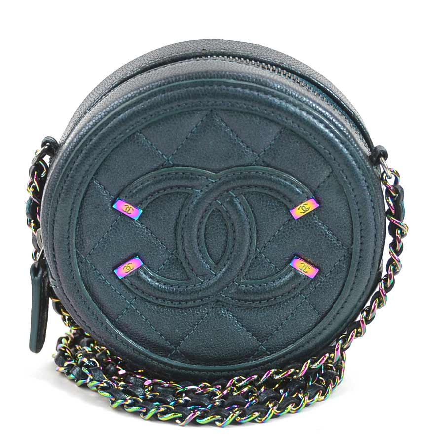 シャネル CHANEL 斜め掛けショルダーバッグ マトラッセ ココマーク キャビアスキンレザー/メタル メタリックダークグリーン/オーロラ レディース e58446i