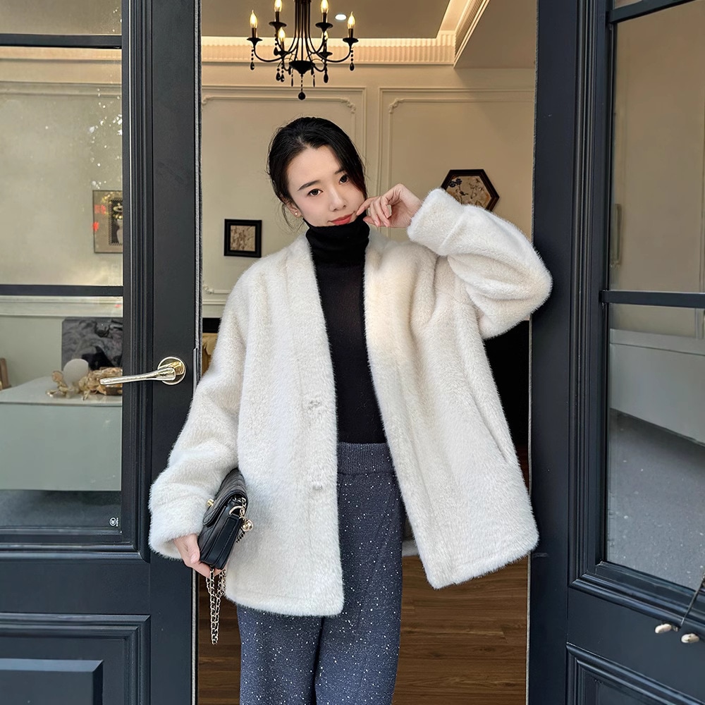 ファーファーコート新型ショート秋冬エコミンクファーオールインワンおしゃれヤングコート