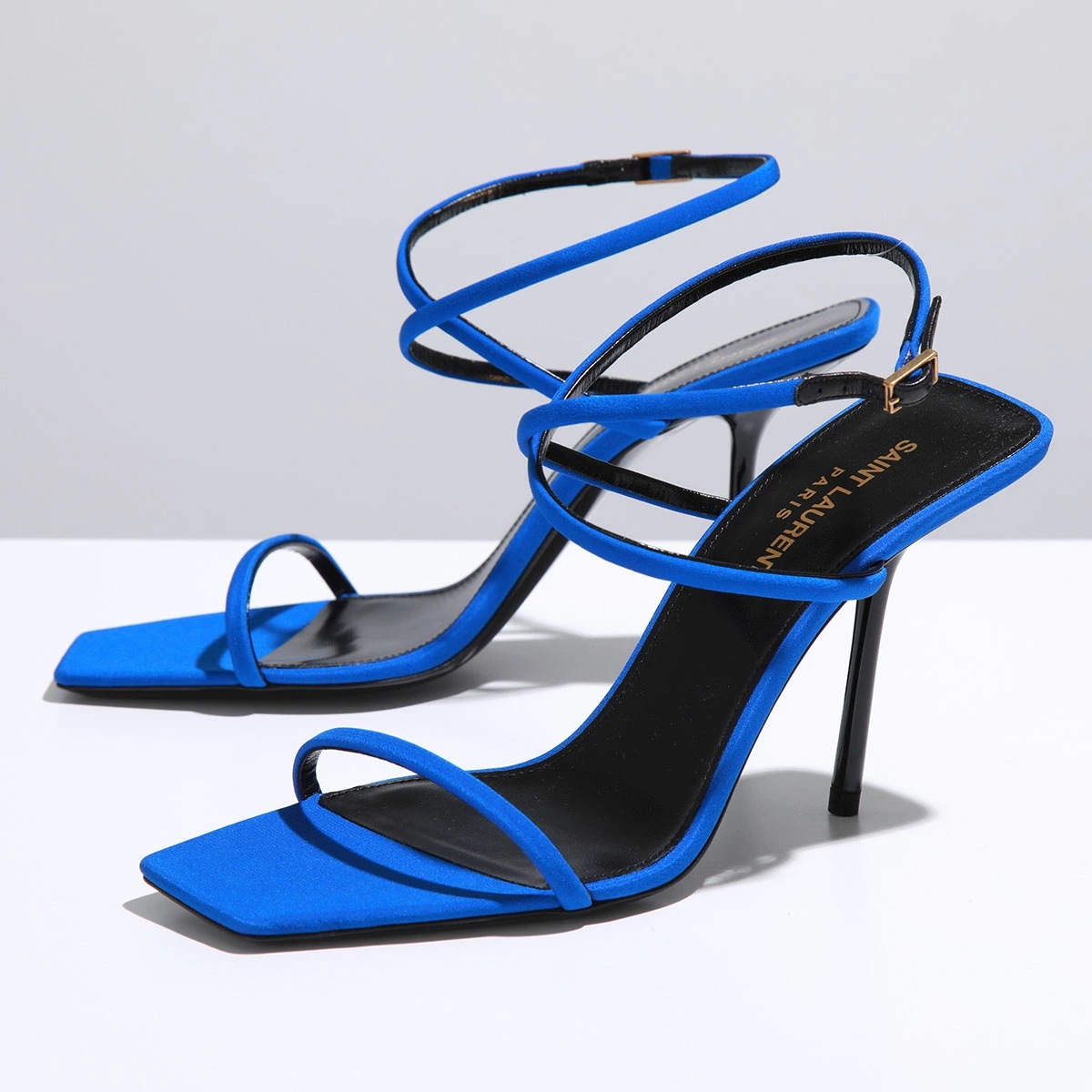 SAINT LAURENT サンローラン サンダル 702683 AAAKY レディース レザー ハイヒール ストラップ スクエアトゥ シューズ 靴 4306/PICASSO-BLU