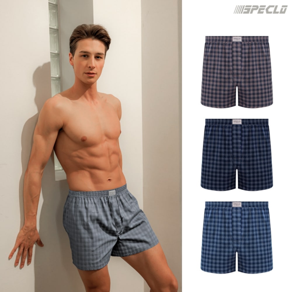 (Specklo) 60スレッドカウントランニングウィーブコットントランクパンティーメンズスクエアアンダーウェア 3点セット