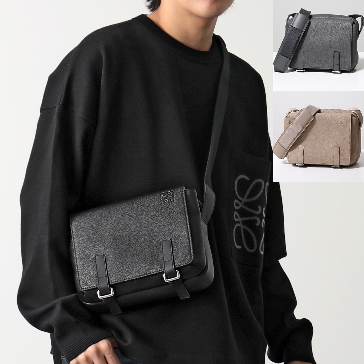 LOEWE ロエベ ショルダーバッグ MILITARY MESSENGE ミリタリー B553A72X22 メンズ クロスボディ レザー アナグラム 鞄 カラー3色