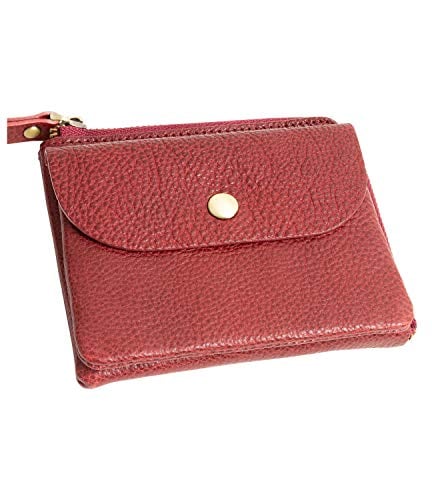 [ラフィカロ] ミニ財布 レディース コンパクト キーリング付き L字ファスナー 本革 牛革 イタリアンレザー さいふ 薄い 軽い 小さい財布 コインケース 小銭入れ カード入れ レッド