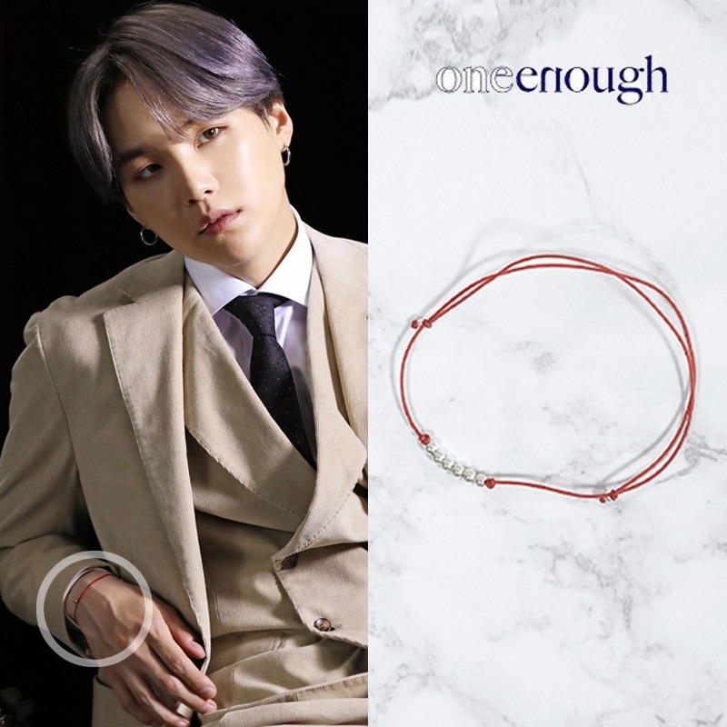 BTS suga着用[one enough] Red Silver Ball Bracelet
