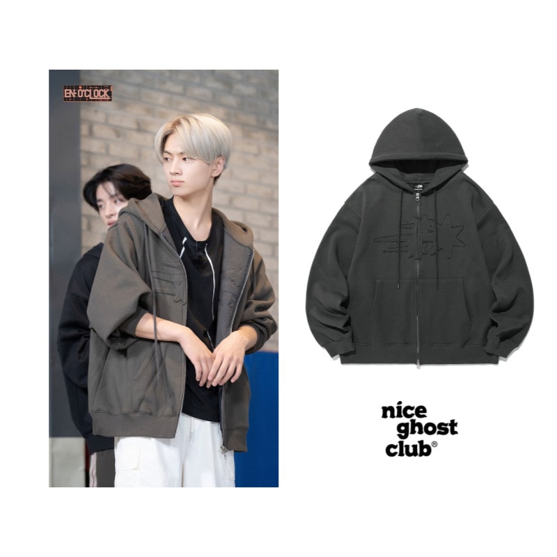 [ENHYPEN ジェイ 着用]3STAR LOGO ZIP HOODIE_CHARCOAL / 韓国アイドル / ユニセックス