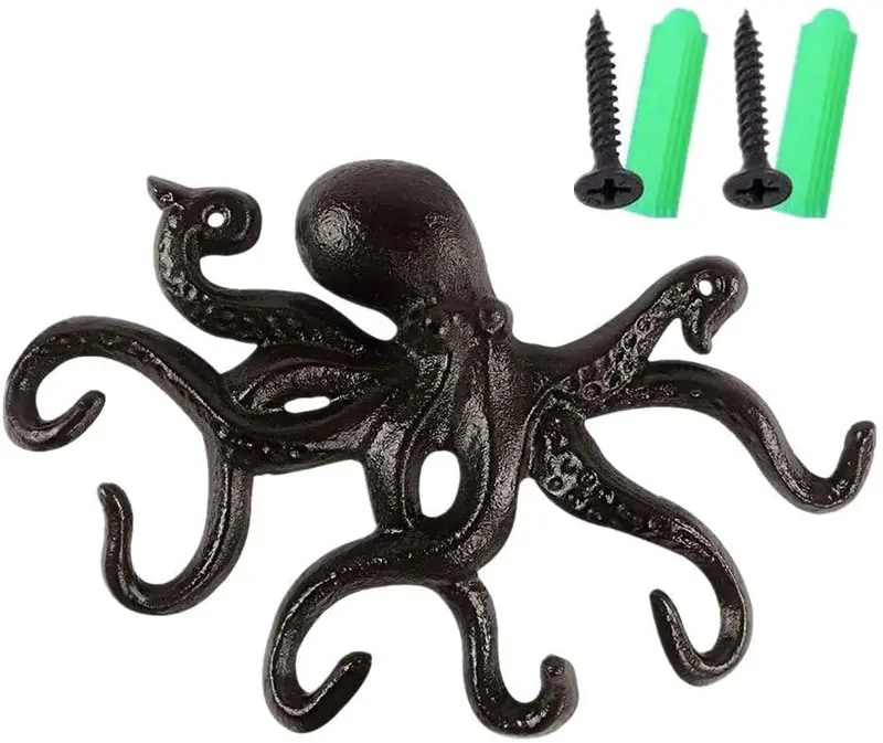 フックアップコーパスフック/コートフックアンティーク装飾壁ハンガー鋳鉄10インチキーリングウォール装飾6つの触手付き