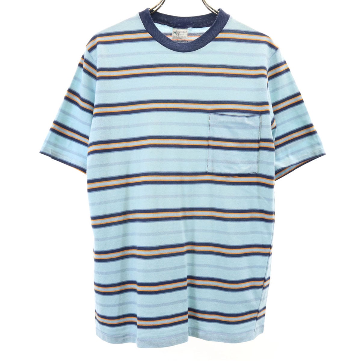 K mart ケイマート 70s 80s ヴィンテージ ボーダー柄 半袖 Tシャツ ブルー系 ポケT メンズ 古着