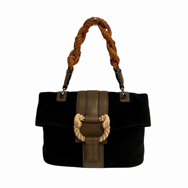 ブルガリ レオーニ ブラック×ベージュ バッグ ハンドバッグ レディース 【中古】