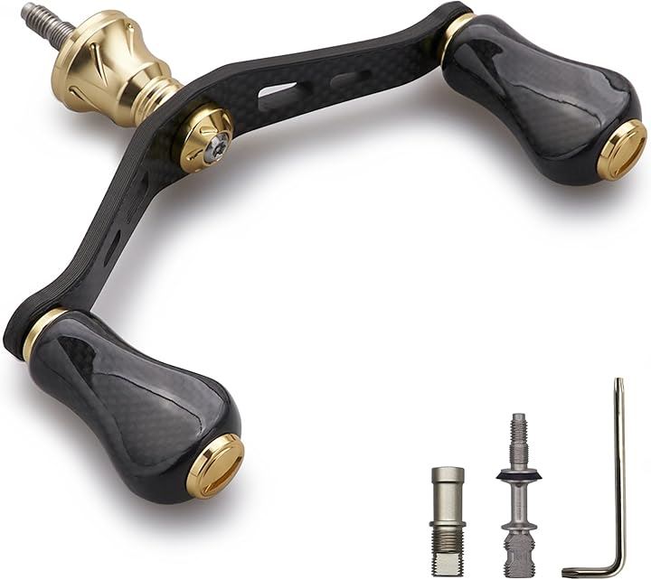90mm リール ハンドル カーボン ノブ 搭載 シマノ ダイワ 通用 1.5K カーボン製 スピニングリール用 Gourd Series 1064(20mmノブ搭載 - ゴールド)
