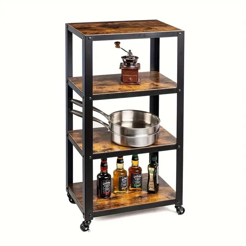 4段木製収納ラック - キッチンリビングルーム寝室バルコニー用の塗装仕上げで頑丈な自立型オーガナイザー - 植物本＆デコレーションのための省スペースコーナーシェルフスタンディングシェルフ