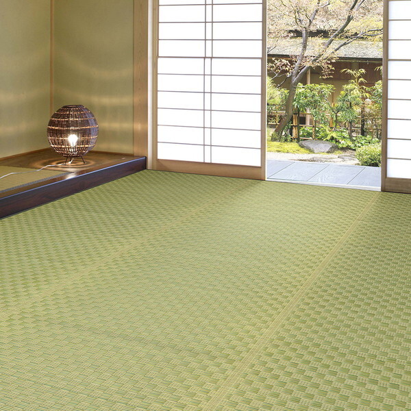 81951780 市松柄 い草カーペット 若月 江戸間8畳 348×352 グリーン メーカー直送